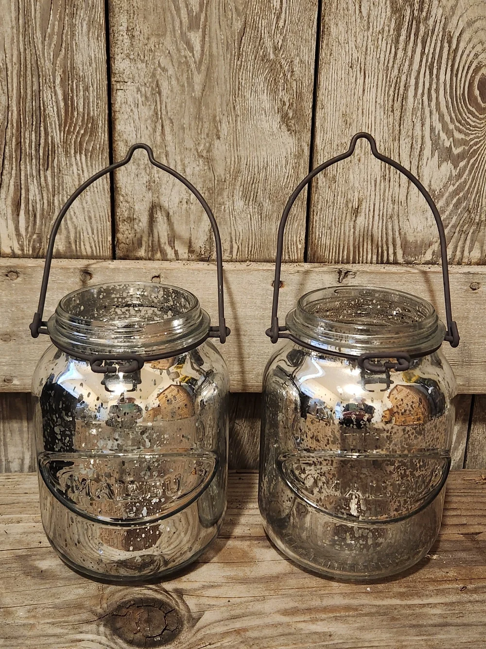 Glass Mercury Hanging Lantern/Jars with Dark Metal Handle - Clear/Silver